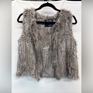525 America Luxe Women Real Rabbit Fur Open Front Casual Knitted Vest Sz S Gray
